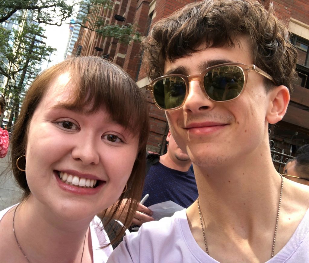 Angela McLean with Timothee Chalamet at TIFF 2018